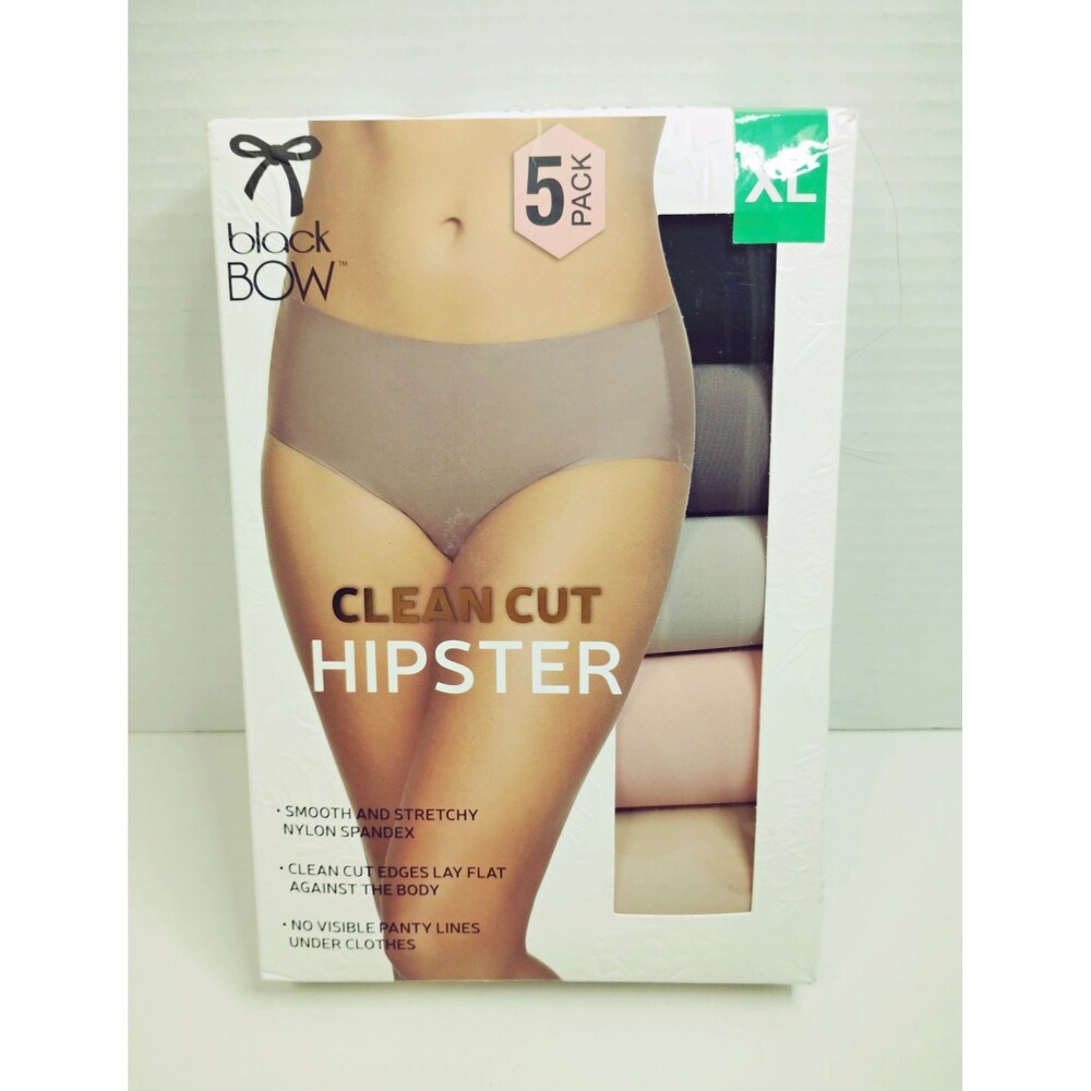 black BOW Clean Cut Hipster Panties 5 Pack XL Nylon Spandex Tagless Seamless